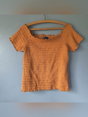 Smocked Short Sleeve Top in Mustard Orange